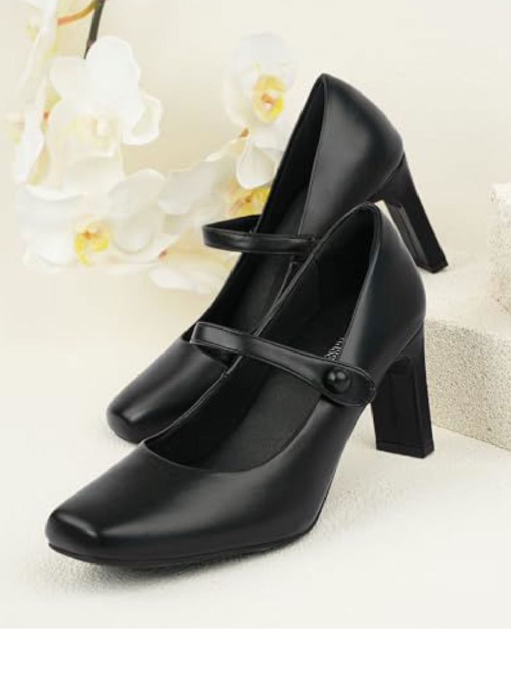 Benassal women’s black Mary Jane chunky heel pumps size 7.5
